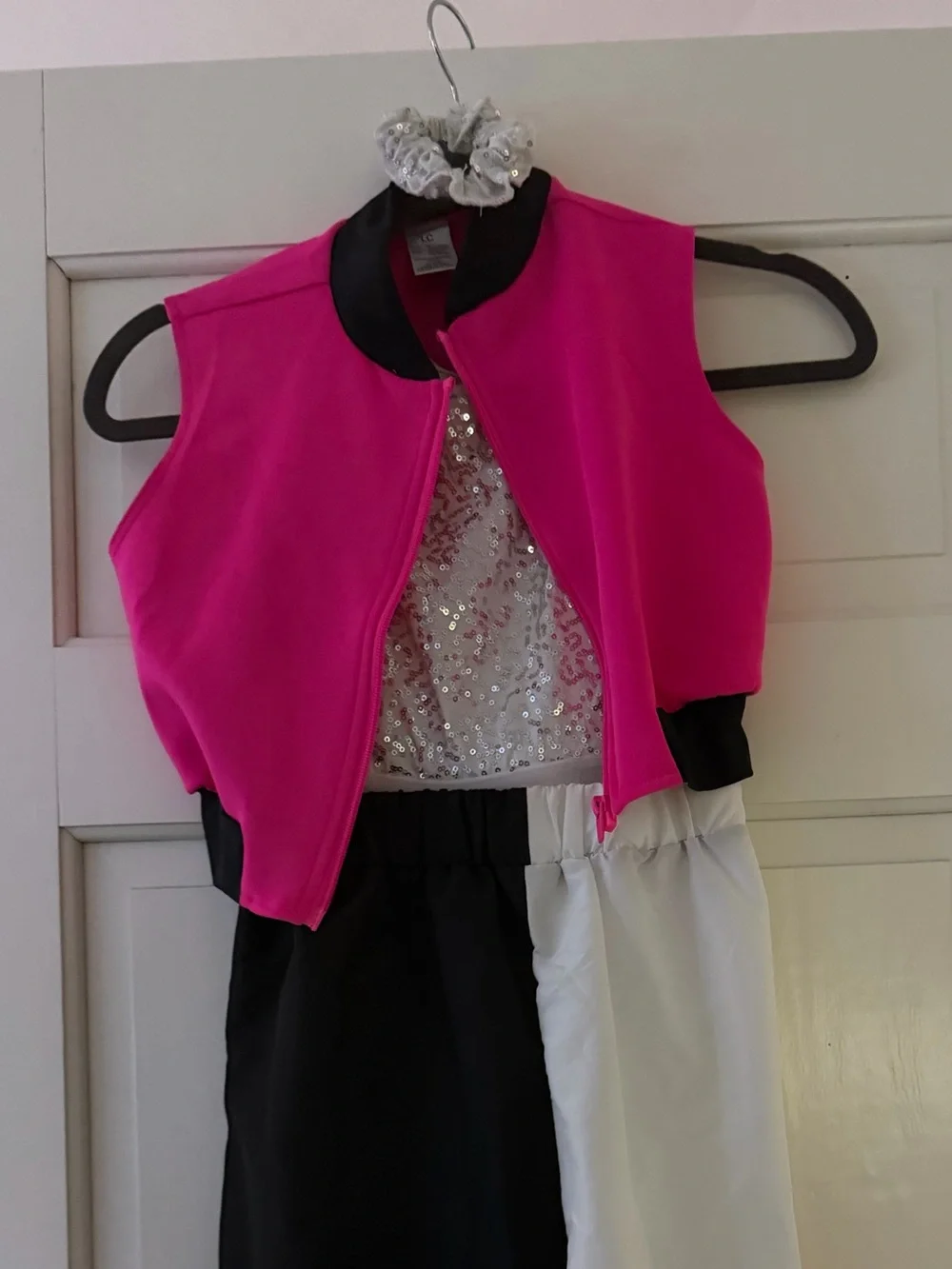 Weissman Pink, Black & White Colorblock Track Jumpsuit